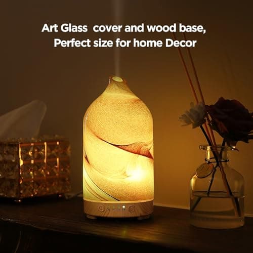 Essential Oil Diffuser Hand Blown Glass Aromatherapy Diffuser - Ultrasonic Cool Mist Scent Aroma Diffuser, Whisper Quiet with Auto Shut-Off, Timer Setting &7 Colors Night Light for Home 6