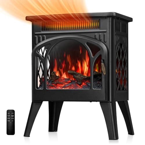 R.W.FLAME Electric Fireplace Heater 17" with Remote Control, Cathedral Stylish, Different Flame Effects and Log Set Colors, Adjustable Brightness and Heating Mode, Overheating Safe Design