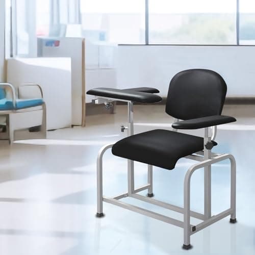 Helsevesen Blood Drawing Phlebotomy Chair, Comfortable Padded Lab Draw Chair with Adjustable Armrest (Black) 9