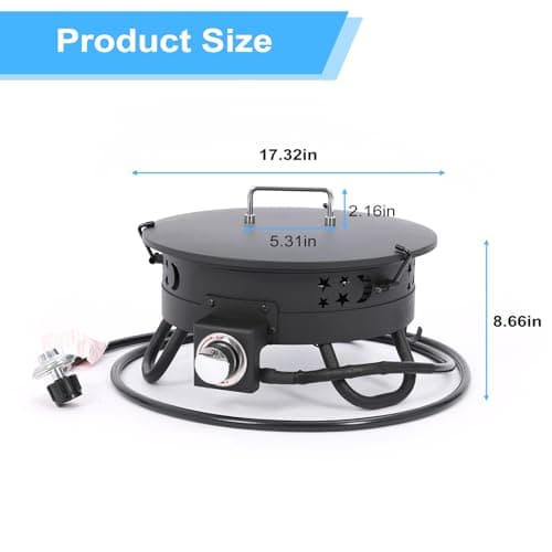 Propane Fire Pit 17 inch 58,000 BTU Folding Legs Firepits for Outside Patio Outdoor Portable for Camping Travel RV with Carrying Bag and Volcanic Stone - Easy Flame Adjustment 5