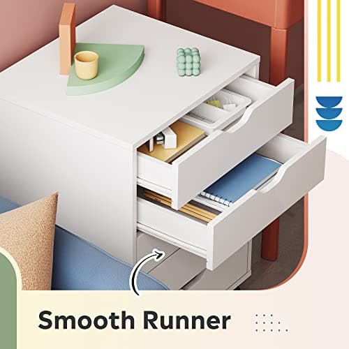 DEVAISE 5-Drawer Chest, Wood Storage File Cabinet with Wheels, White 6