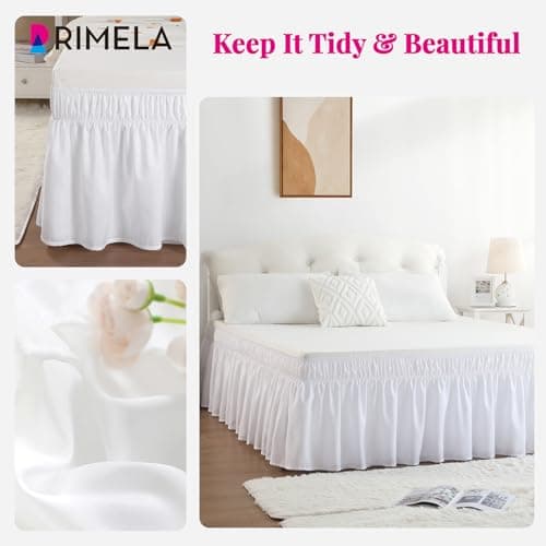RIMELA White Bed Skirt Queen Size 15 Inch Drop, Elastic Bed Skirting for Adjustable Bed Base & Frame, Bedding Dust Ruffle Easy to Install, Wrap Around Bedskirt, Room Decoration 5