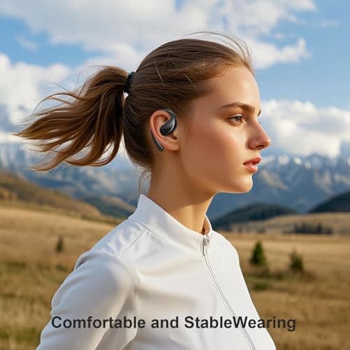 Open Ear Clip Wireless Earbuds Bone Conduction Headphones, Bluetooth 5.4, Open Ear Design, Built-in Mic, IPX5 Waterproof, LED Display Charging Case,Ear Hooks Ear Buds,Design for Running Fitness Black 6