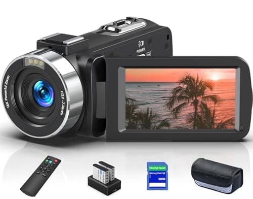 MERVNE 8K 64MP Video Camera 18X Digital Camcorder Video Camera for YouTube 3.0 inch Flip Screen Camcorder Vlogging Camera with 32GB SD Card, 2.4G Remote Control, Two Batteries and External Mic