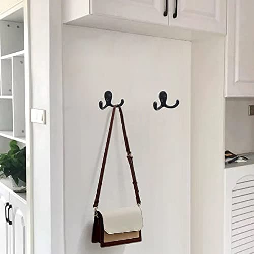 MsBong Coat Hooks Hardware, 10Pcs Wall Hooks Heavy Duty Hooks for Hanging Coats No Rust Double Robe Hook Wall Mounted for Key Towel Bags Cup Hat (Black) 5