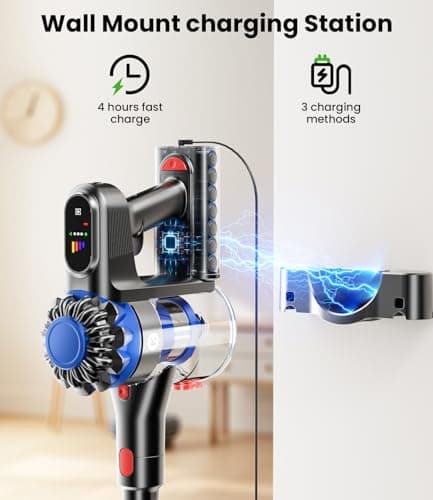 KARDV Cordless Vacuum Cleaner, 500W/40Kpa Vacuum Cleaners for Home, 60Mins Stick Vacuum with LED Display, Anti-Tangle & Wall Mount Charging, 8 in 1 Lightweight Vacuum for Hard Floors Carpet Pet Hair 8