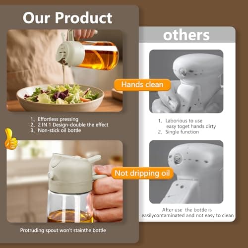 SWEET VIEW 16oz/470ml Oil Dispenser and Oil Sprayer, Glass Olive Oil Pourer for Kitchen, Air Fryer, Cooking, Salad, BBQ (White) 6