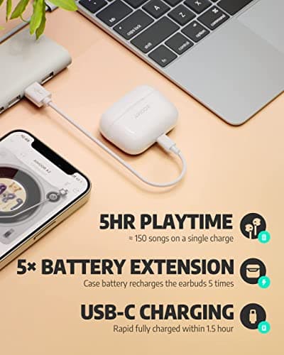 AIHOOR Wireless Earbuds for Music and Sports, Bluetooth 5.3 in-Ear Headphones with Extra Bass, Built-in Mic, Touch Control, USB Charging Case, 30hr Battery Earphones (High Gloss White) 5