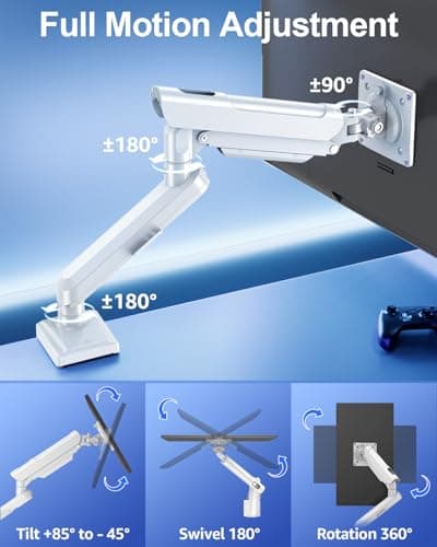 Single Monitor Mount for 32 27 24 22 inch Screen, Monitor Arm Holds 4.4-22 lbs, Monitor Desk Mount, Gaming & Home Office Use, VESA 75x75mm & 100x100mm, Freelift Pro White 5