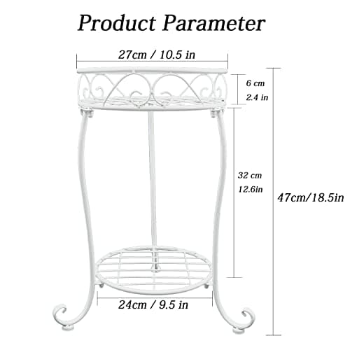 NAKUPE White Metal Plant Stand, 18.5 inch Tall 2 Tier Potted Holder Rack, Heavy Duty Flower Pot Shelf for Indoor Outdoor Patio Balcony Corner Garden 2
