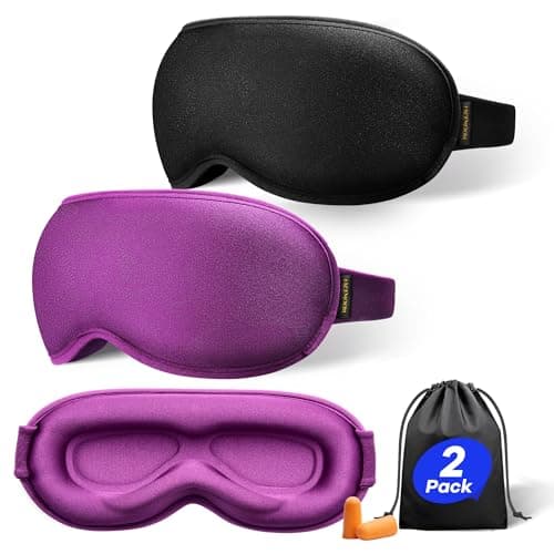 Weighted Sleep Mask 2 Pack - 3D Contoured Eye Masks for Sleep, Best Blackout Sleep Masks for Women Men, Eye Mask for Travel, Meditation, Airplane, Memory Foam, Adjustable Strap, Black Purple