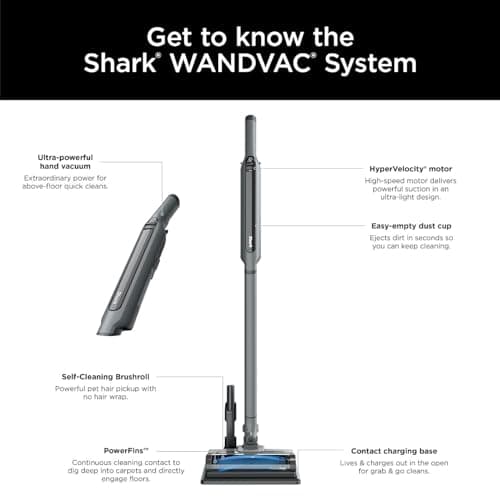 Shark WANDVAC System Pet Ultra-Lightweight Powerful Cordless Stick Vacuum with Charging Dock, WS642, Grey 13