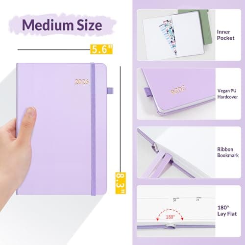 SUNEE 2026 Weekly & Monthly Hardcover Planner 5.5" x 8.3" - 12 Month (January 2026 - December 2026), Small Hardcover Planner, Pocket, Notes, 100 GSM Paper, Purple 5