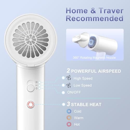 YAPOY Hair Dryer, 200 Million Ionic Blow Dryer, 110,000 RPM Fast Drying, Reduced Frizz, Intelligent Thermo-Control, Low Noise, Lightweight for Adult/Children/Dog, Home/Hotel/RV/Travel 5