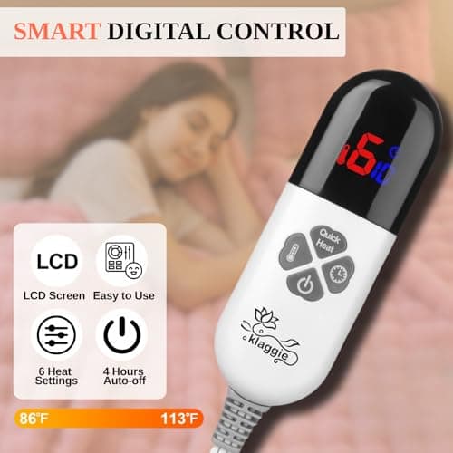 Electric Heated Blanket Throw 50"x60" Pink Ultra Soft Luxury Fluffy Faux Rabbit Fur Machine Washable 6 Heat Settings 4 Hours Auto Off Overheat Protection for Home Office Use 5