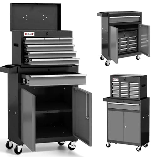 Tool Chest 7-Drawer | 40'' H Rolling Tool Chest with Wheels | Detachable Top Metal Tool Box | Garage Storage Cabinet for Repair Room,Warehouse | Rolling Tool Box with Hooks,Liners,Tray Divider | Black