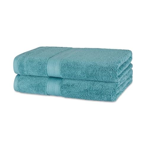 Amazon Basics Fade-Resistant 100% Cotton Bath Towel, 30"x54", Teal Green, 2-Pack