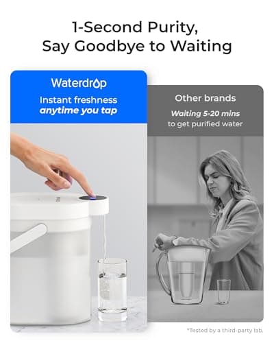 Waterdrop Alkaline Rechargeable Water Filter Dispenser, 6-Stage Instant Electric Powerful Pitcher, Healthy Mineralized Alkaline Water, 15-Cup Portable Countertop System, Does not Lower TDS 5