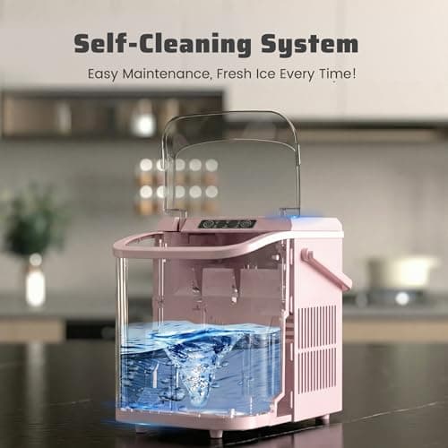 NEWBULIG Ice Makers Countertop with Handle, Portable Ice Machine, 9 Bullet Ice Cubes in 6 Mins, 26lbs in 24Hrs, Auto-Cleaning, with Basket and Scoop, for Home, Kitchen, RV, Camping,Light Pink 6