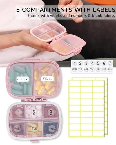 MEACOLIA 3 Pack 8 Compartments Travel Pill Organizer, Daily Pill Case Small Pill Box for Pocket Purse, Portable Pill Container Medicine Vitamin Organizer (Purple, Green, Pink) 5