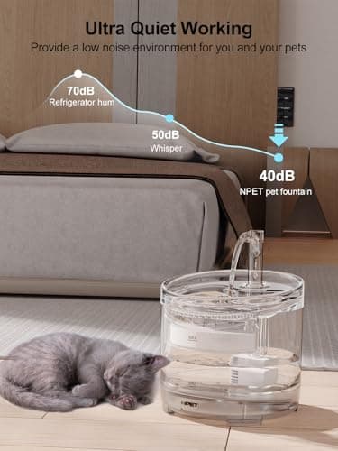 NPET Cat Water Fountain WF050TP 1.5L Automatic Pet Drinking Fountain with Replacement Faucet Kit（No Adapter 5