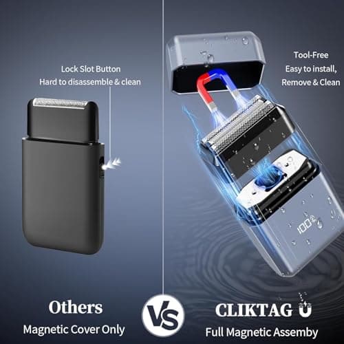CLIKTAG Mini Electric Foil Shaver for Men - 3 Floating Blades, LED Display, USB-C Rechargeable, IPX7 Waterproof, Portable Wet/Dry Razor for Face, Ideal for Travel & Home 8