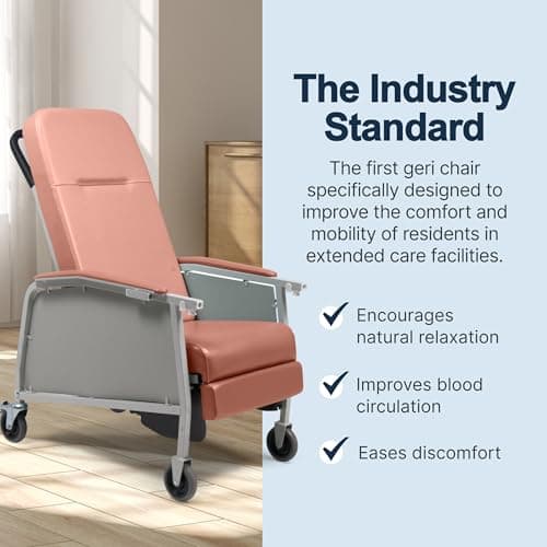 Lumex 3-Position Medical Recliner, Reclining Geri Chair with Wheels, Rosewood 3