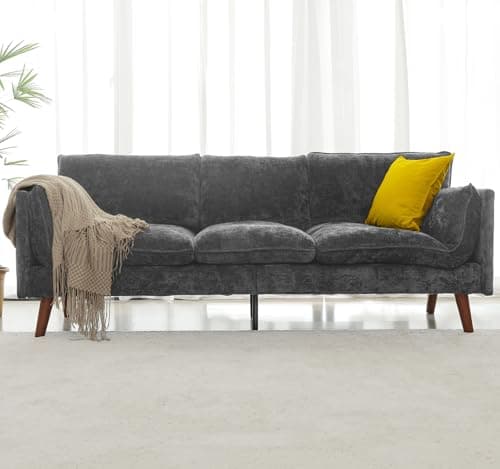 OHOHOLIVE 82" Chenille 3-Seat Sectional Sofa - Mid-Century Modern with Solid Wood Legs & Soft Cushions, 3 Colors - Perfect for Living Room, Bedroom, Apartment, Studio, or Office