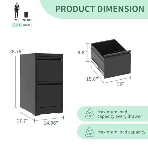 VIYET 2 Drawer File Cabinet,Metal Filing Cabinets with Lock,Black Vertical File Cabinet for Home Office,Heavy Duty Metal Storage Cabinet for A4/Letter/Legal Size File,Assembly Required 3