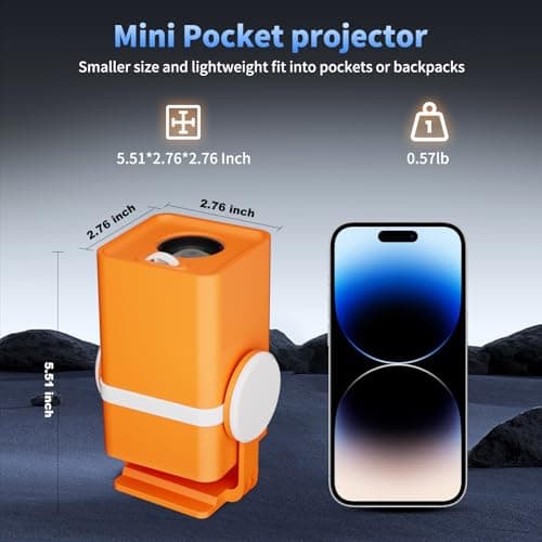 Dess Mini Projector,Portable projector with wifi and bluetooth,Outdoor projector Can Be Powered By Power Bank,Small Movie Projector,180° Rotatable,Andriod 13,Built-in App,Auto Keystone,T1(Orange) 5