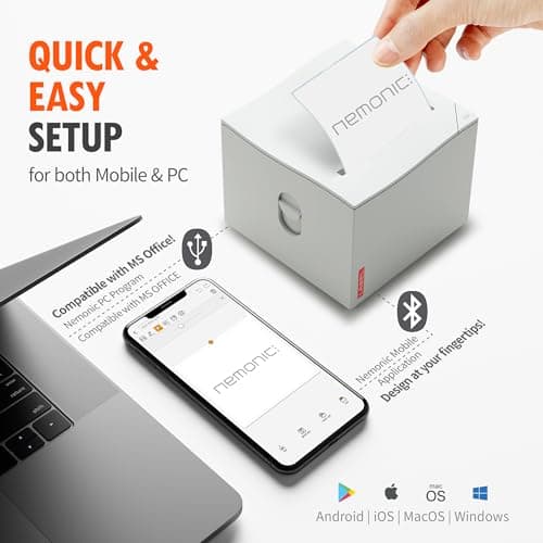 MANGOSLAB Nemonic Label Printer | Inkless Bluetooth Thermal Label Printer for Small Business | Durable Shipping Label Maker & Portable Wireless 5