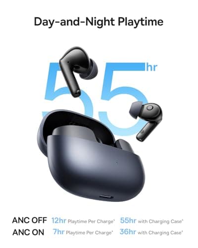 Baseus Bass BP1 Pro Noise Cancelling Wireless Earbuds, Real-Time Adaptive Noise Cancelling, Adaptive Active EQ, LDAC Hi-Res Sound, 6-Mic AI Clear Calls, 55H Playtime, IP55 Waterproof, Bluetooth 6.0 7