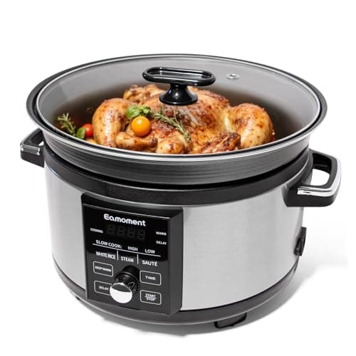 Eamoment 5.5QT Programmable Slow Cooker With Timer,Non Stick Aluminum Alloy Liner.SLOW COOK HIGH/SLOW COOK LOW/WHITE RICE/STEAM/SAUTE/WARM/DELAY,and Other Practical Functions