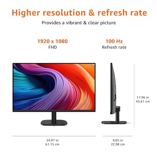 Amazon Basics 27 Inch Monitor, FHD 1080P, 100Hz, IPS, Built-in Speakers, VESA Compatible, USB Ports, Black 5