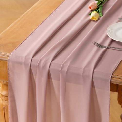 Socomi Dusty Rose Chiffon Table Runner Easter Spring Boho Rustic 10ft 29x120 Inches Wedding Centerpiece Runner Decor Sheer Bridal Shower Birthday Party Decorations