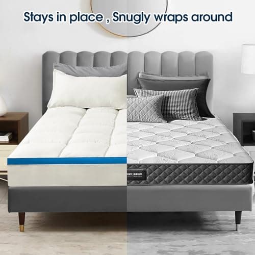 Mattress Topper Queen Size, CYMULA Cooling Mattress Pad Cover for Bed Back Pain, Extra Thick Pillow top Down Alternative Overfilled Plush with 8-21 Inch Deep Pocket - 60"x80" White 6