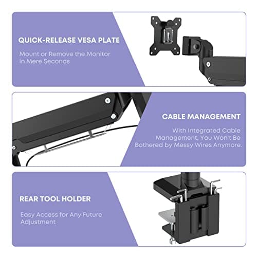 Heavy Duty Monitor Arm for Ultrawide Screens up to 49 inch and 39.6lbs, Premium Aluminum Single Desk Mount Stand with Gas Spring, VESA 75x75/100x100 7