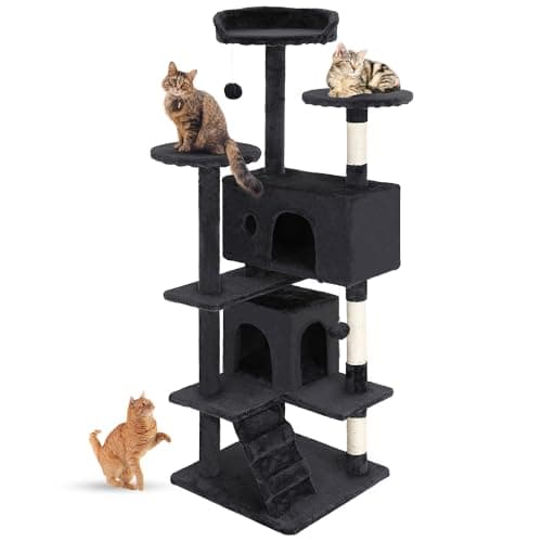 FDW | 54" Cat Tree Tower | Dark Gray | Multi-Level Indoor Activity Center with Sisal Scratching Posts, Condos, Plush Perches, Hanging Cat Toys | Sturdy, Easy to Assemble | for Kittens & Adult Cats