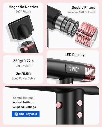 Dual Voltage Ionic Hair Dryer with Diffuser - 1875W High-Speed Blow Dryer for Women, Fast Drying, No Heat Damage, Low Noise, Lightweight, European Travel 110V-120V/220V-240V, Gifts for Women 8