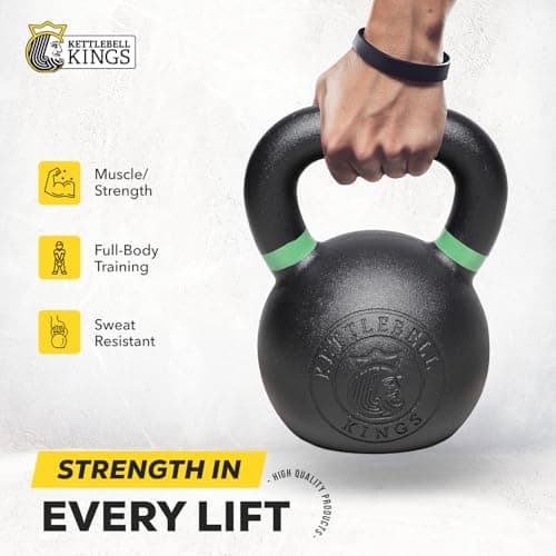 Kettlebell Kings Powder Coated Kettlebell Weights 5-90LB - Cast Iron Kettlebells Set for Strength Training - Stable Grip Control - American Style Weight Increments 5