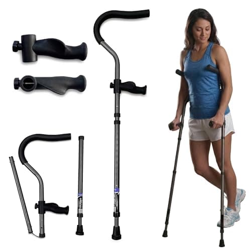in-Motion Pro Crutches | Foldable Crutches| Crutches for Adults with Ergonomic Handles | Spring Assist Technology | Articulating Tips | Size Tall (5'10" - 7'1") | Charcoal Grey