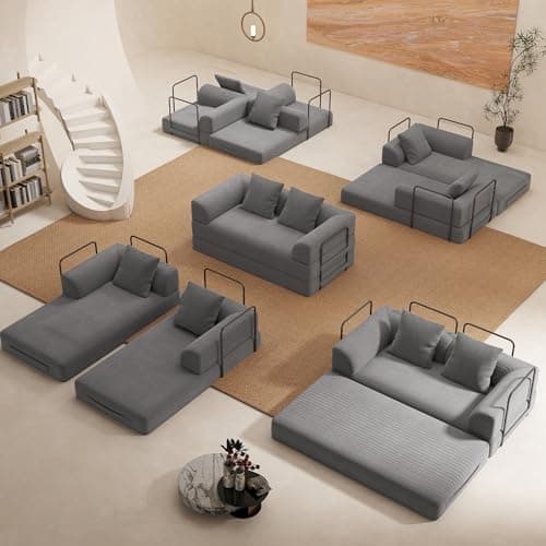 Cloud Boneless Convertible Floor Sofa Bed, 70" 4-in-1 Foldable Compressed Loveseat Lounge Sleeper 2 Seater Couches, High-Density Sponge & Corduroy Fabric Futon Daybed for Living Room Bedroom(Gray) 6
