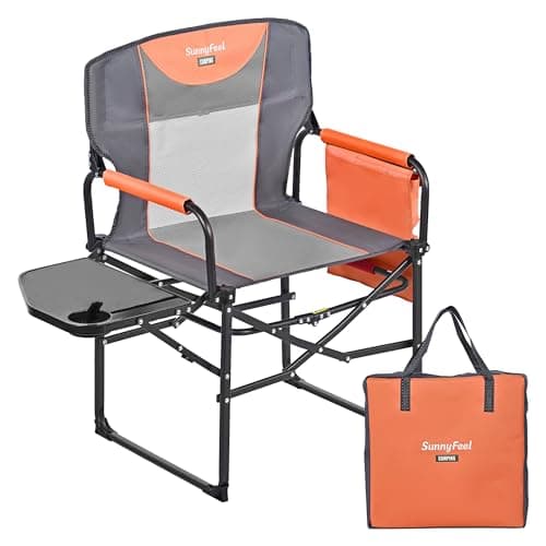 SUNNYFEEL Oversized Camping Directors Chair, Portable Folding Lawn Chairs for Adults Heavy Duty with Side Table,Pocket for Beach, Fishing,Picnic,Concert,Tailgating，Outdoor Foldable Camp Chair