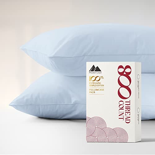 Mayfair Linen Pillow Cases Queen Size Set of 2-800 Thread Count 100% Egyptian Cotton Pillow Cases Standard Size, Silky Soft, Sateen Weave Luxury Hotel Bed Pillow Covers for Sleeping - Light Blue