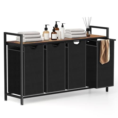 Sonharlar Laundry Hamper, Laundry Sorter with 4 Pull-Out Removable Oxford Fabric Bags Cloth Laundry Basket 4 x 10 Gallons (Black and Rustic Brown)