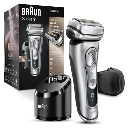 Braun Electric Razor for Men With Precision Beard Trimmer, Rechargeable, Wet & Dry Foil Shaver, Clean & Charge Station & Travel Case, Silver, 3 Piece Set