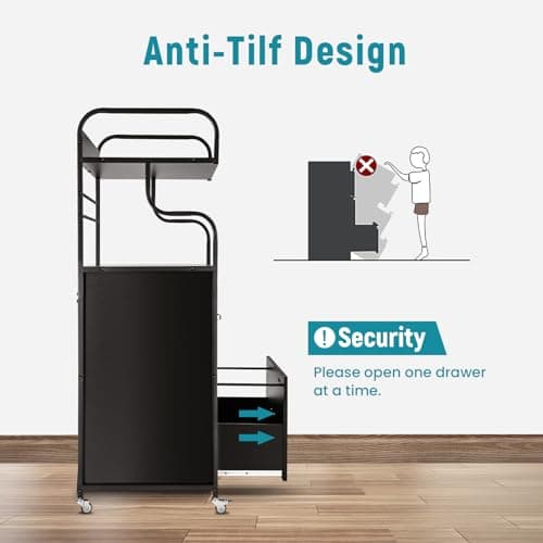 YORKING Vertical File Cabinet, 2 Drawer Mobile Filing Cabinet with 1 Bookshelf, Printer Stand with Open Storage Shelves Fits A4/Letter/Legal Size File Cabinets for Home Office Organizer, Black 7