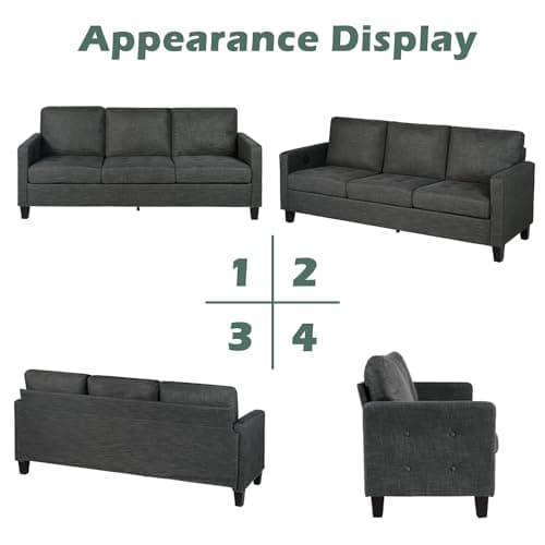 STHOUYN 72" W 3 Seater Couch Sofa with USB Ports, Grey Comfy Couches for Small Spaces, Mid Century Modern Gray Couch for Living Room Apartment Bedroom (Dark Grey) 9