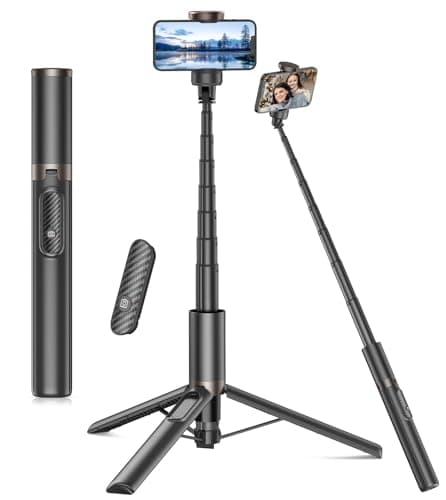 TONEOF 60" Selfie Stick Tripod for Video,All-in-1 Extendable Cell Phone Stand with Integrated Remote,360° Rotate Lightweight & Portable Tripod for 4-7” iPhone/Android/Photo & Video Kits/Travel