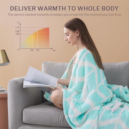 VENTIMI Electric Blanket Heated Throw, 50" x 60" Heated Blanket with 5 Heat Levels & 3 Hours Auto Off, Fast Heating Blankets with ETL & FCC Certification, Green 3